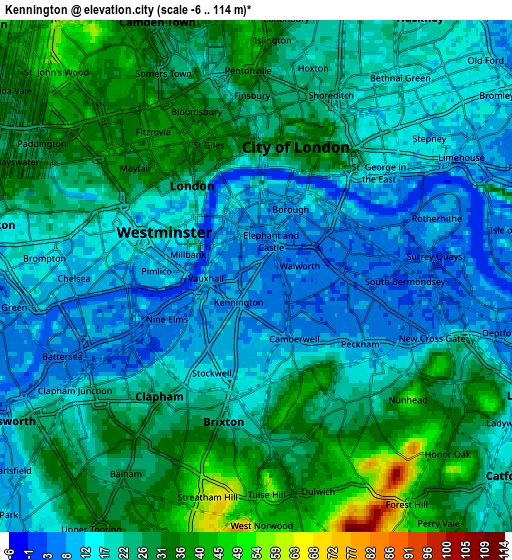 Zoom OUT 2x Kennington, United Kingdom elevation map