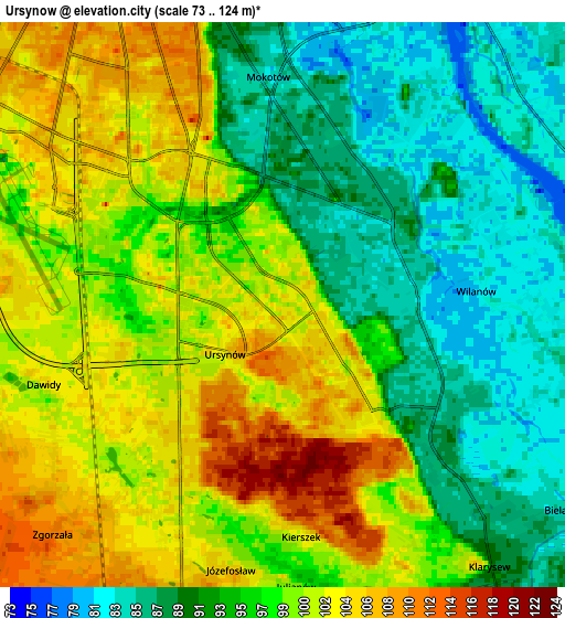 Zoom OUT 2x Ursynów, Poland elevation map