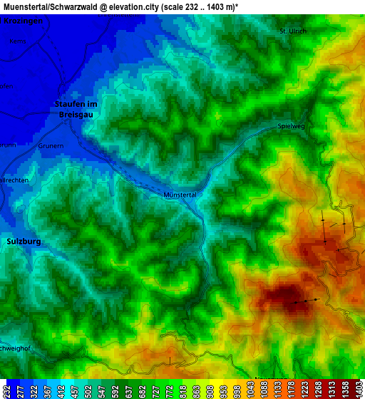 Zoom OUT 2x Münstertal/Schwarzwald, Germany elevation map