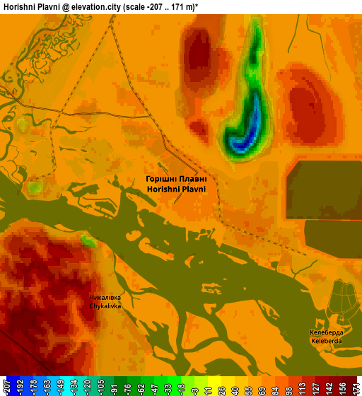 Zoom OUT 2x Horishni Plavni, Ukraine elevation map