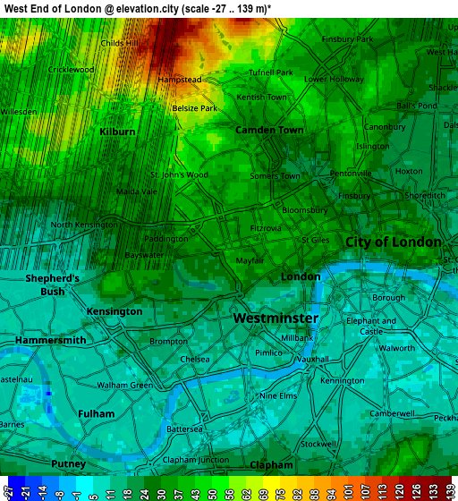 Zoom OUT 2x West End of London, United Kingdom elevation map