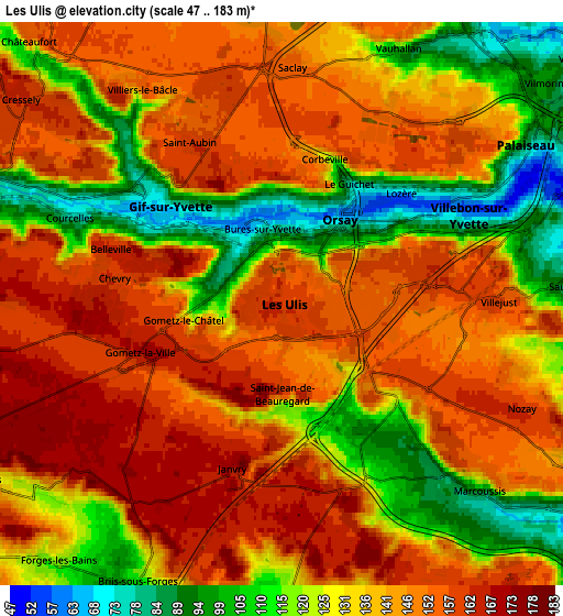 Zoom OUT 2x Les Ulis, France elevation map