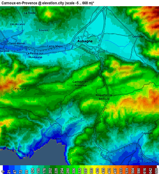 Zoom OUT 2x Carnoux-en-Provence, France elevation map