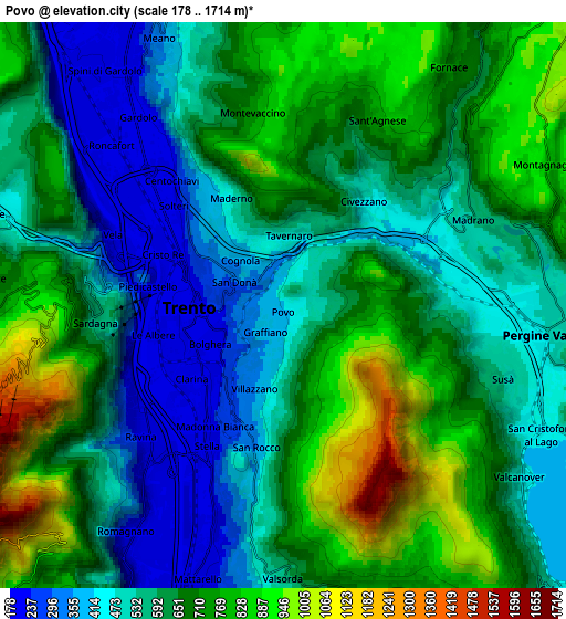 Zoom OUT 2x Povo, Italy elevation map