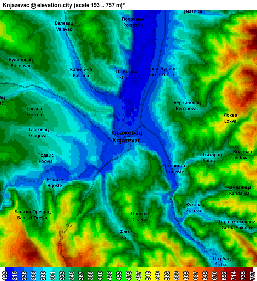 Zoom OUT 2x Knjazevac, Serbia elevation map