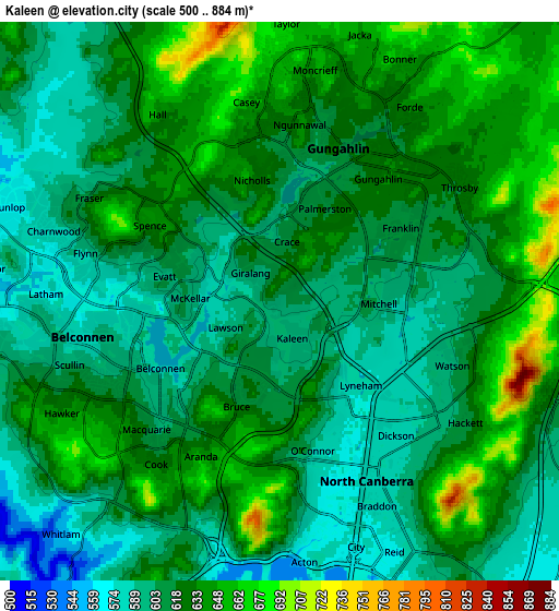 Zoom OUT 2x Kaleen, Australia elevation map