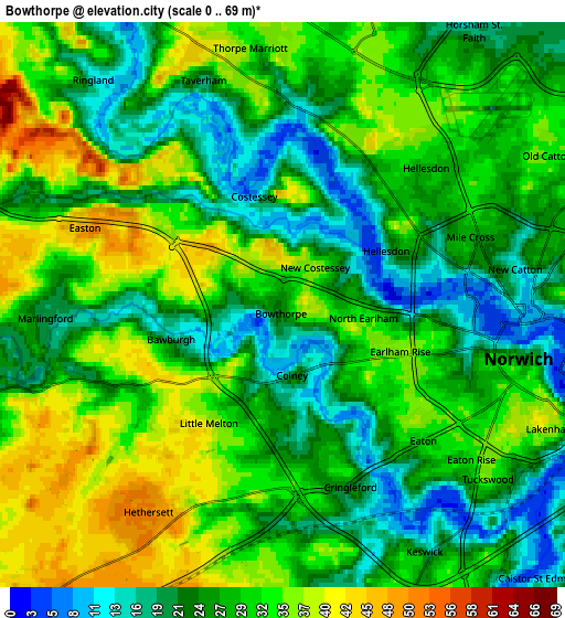 Zoom OUT 2x Bowthorpe, United Kingdom elevation map