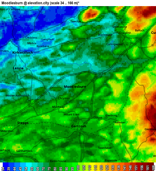 Zoom OUT 2x Moodiesburn, United Kingdom elevation map