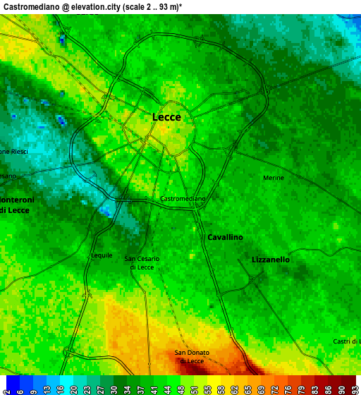 Zoom OUT 2x Castromediano, Italy elevation map