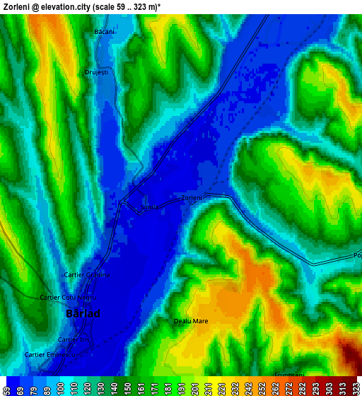 Zoom OUT 2x Zorleni, Romania elevation map