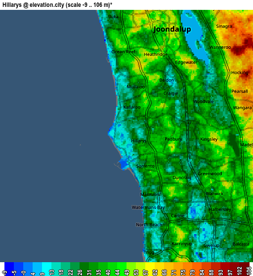 Zoom OUT 2x Hillarys, Australia elevation map