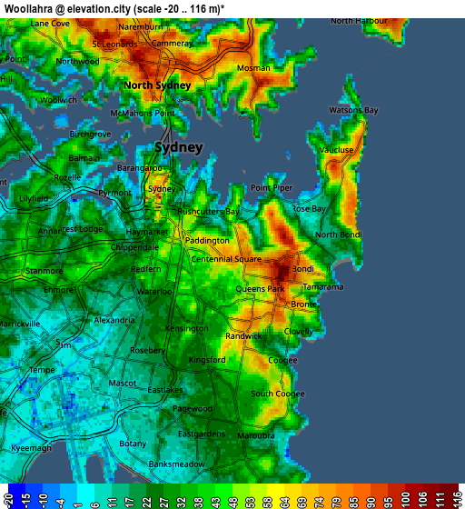 Zoom OUT 2x Woollahra, Australia elevation map