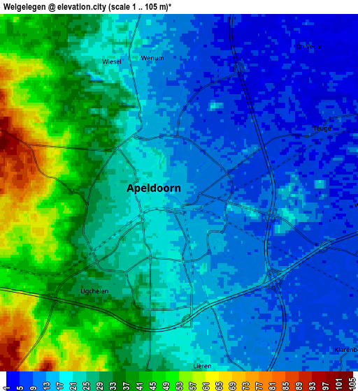 Zoom OUT 2x Welgelegen, Netherlands elevation map