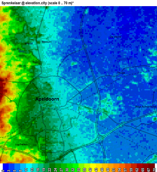 Zoom OUT 2x Sprenkelaar, Netherlands elevation map