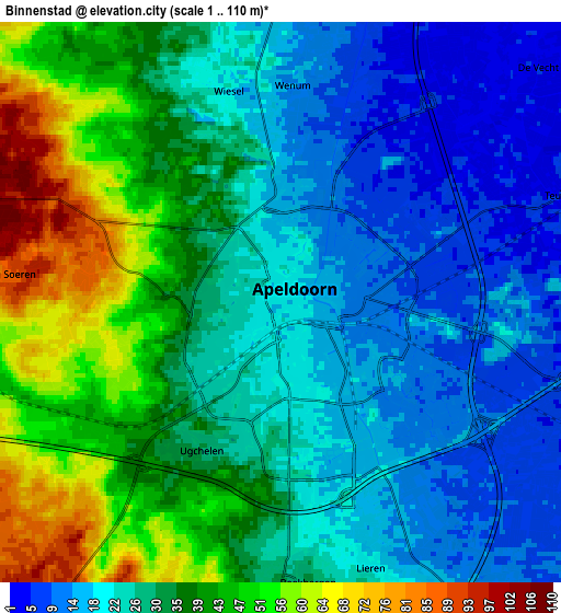 Zoom OUT 2x Binnenstad, Netherlands elevation map