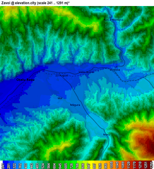 Zoom OUT 2x Zăvoi, Romania elevation map