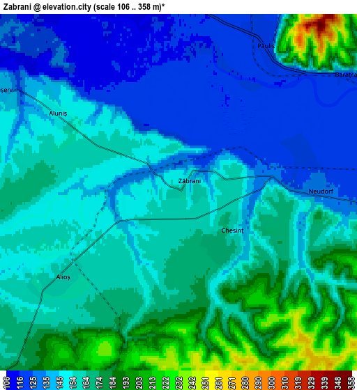 Zoom OUT 2x Zăbrani, Romania elevation map