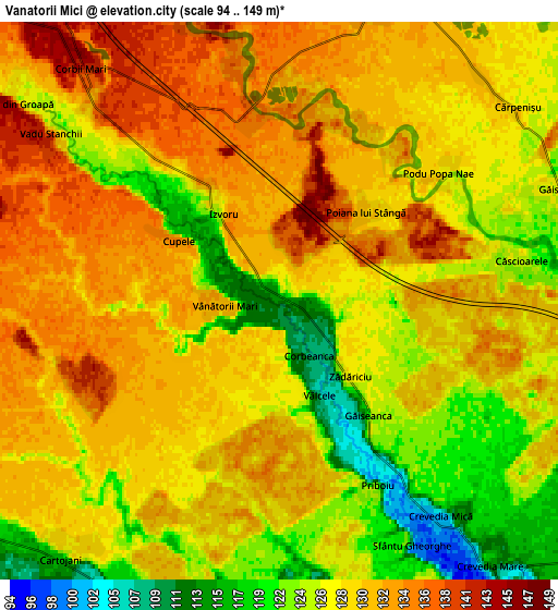 Zoom OUT 2x Vânătorii Mici, Romania elevation map