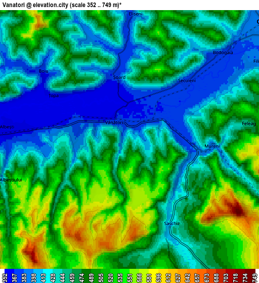 Zoom OUT 2x Vânători, Romania elevation map