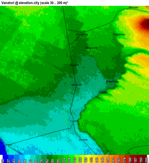 Zoom OUT 2x Vânători, Romania elevation map
