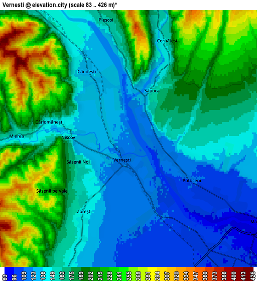 Zoom OUT 2x Verneşti, Romania elevation map