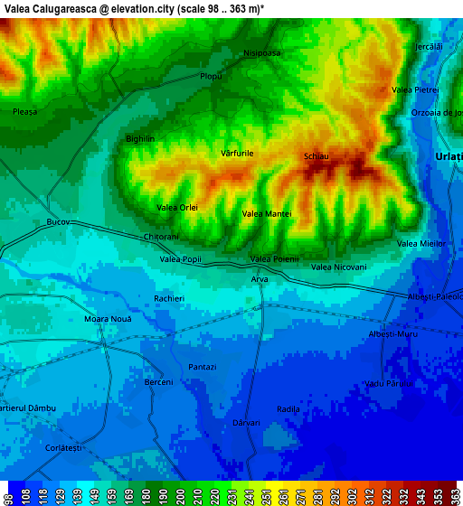 Zoom OUT 2x Valea Călugărească, Romania elevation map