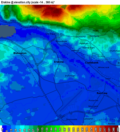 Zoom OUT 2x Erskine, United Kingdom elevation map