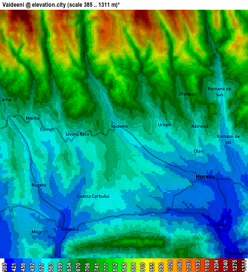 Zoom OUT 2x Vaideeni, Romania elevation map