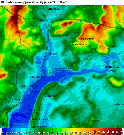 Zoom OUT 2x Bidford-on-avon, United Kingdom elevation map