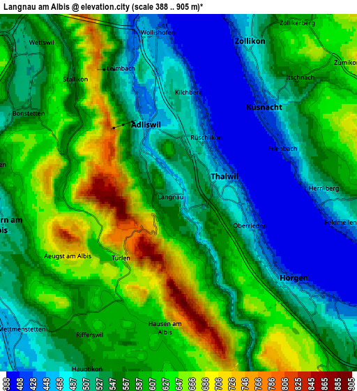 Zoom OUT 2x Langnau am Albis, Switzerland elevation map
