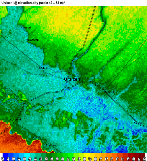 Zoom OUT 2x Urziceni, Romania elevation map