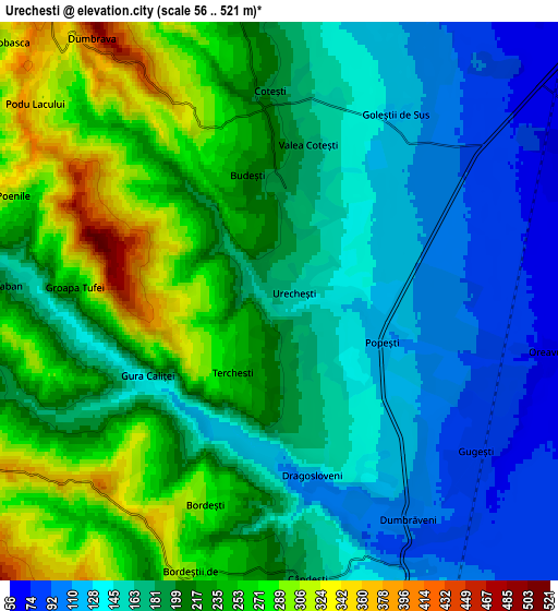 Zoom OUT 2x Urecheşti, Romania elevation map