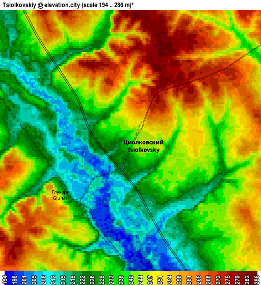 Zoom OUT 2x Tsiolkovskiy, Russia elevation map