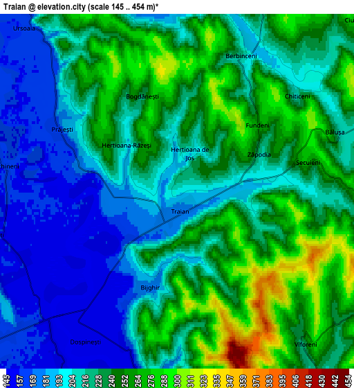 Zoom OUT 2x Traian, Romania elevation map