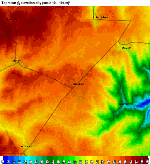 Zoom OUT 2x Topraisar, Romania elevation map