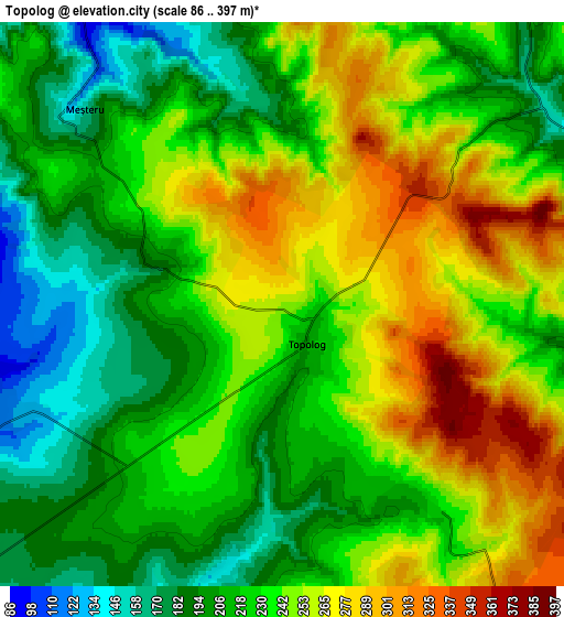 Zoom OUT 2x Topolog, Romania elevation map