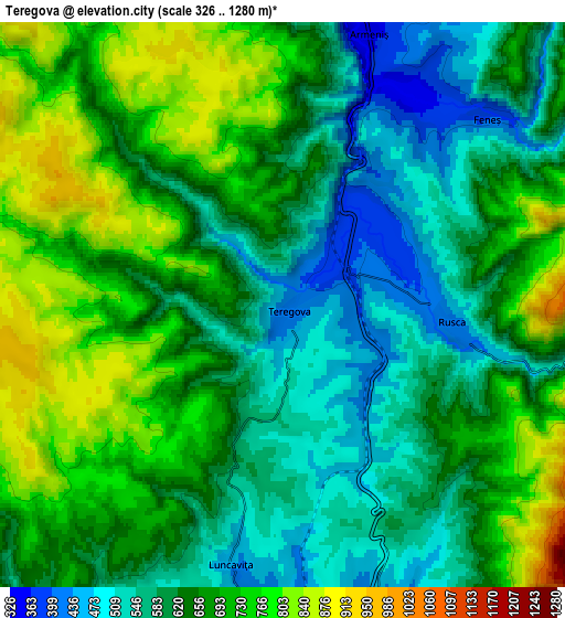 Zoom OUT 2x Teregova, Romania elevation map