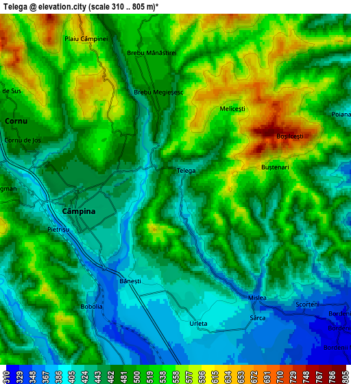 Zoom OUT 2x Telega, Romania elevation map