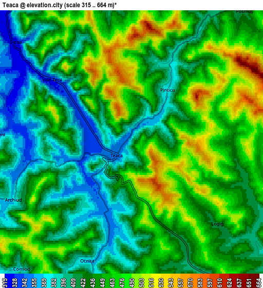 Zoom OUT 2x Teaca, Romania elevation map