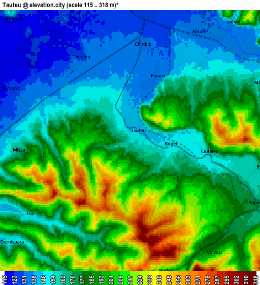 Zoom OUT 2x Tăuteu, Romania elevation map