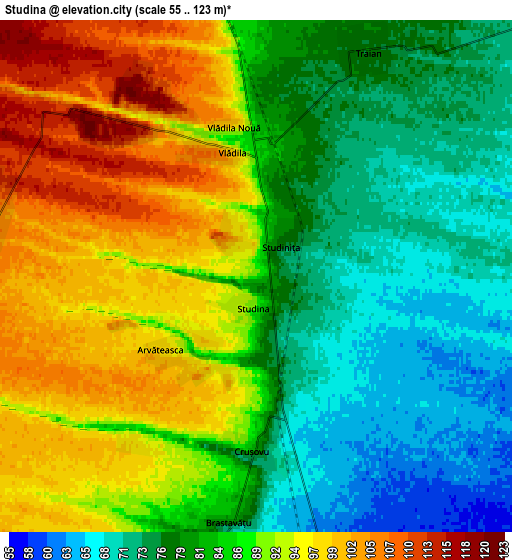 Zoom OUT 2x Studina, Romania elevation map