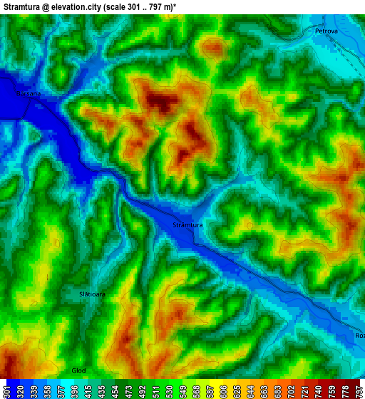 Zoom OUT 2x Strâmtura, Romania elevation map