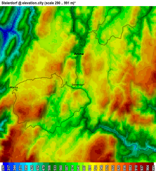 Zoom OUT 2x Steierdorf, Romania elevation map