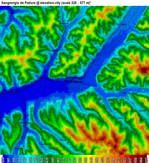 Zoom OUT 2x Sângeorgiu de Pădure, Romania elevation map