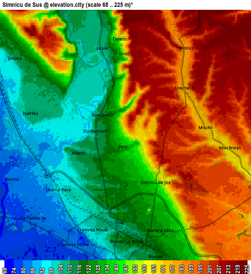 Zoom OUT 2x Şimnicu de Sus, Romania elevation map