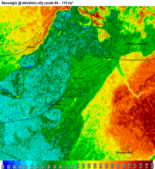 Zoom OUT 2x Secusigiu, Romania elevation map