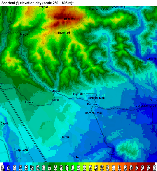 Zoom OUT 2x Scorţeni, Romania elevation map