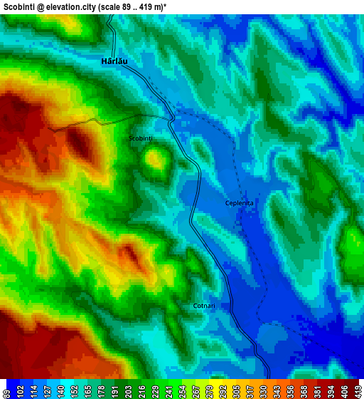 Zoom OUT 2x Scobinţi, Romania elevation map