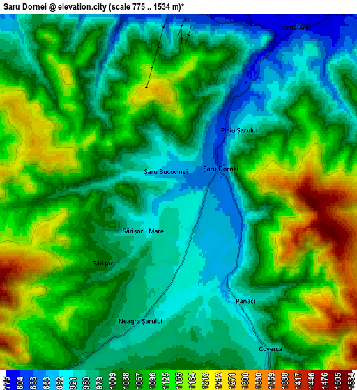 Zoom OUT 2x Şaru Dornei, Romania elevation map