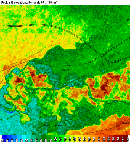 Zoom OUT 2x Pecica, Romania elevation map